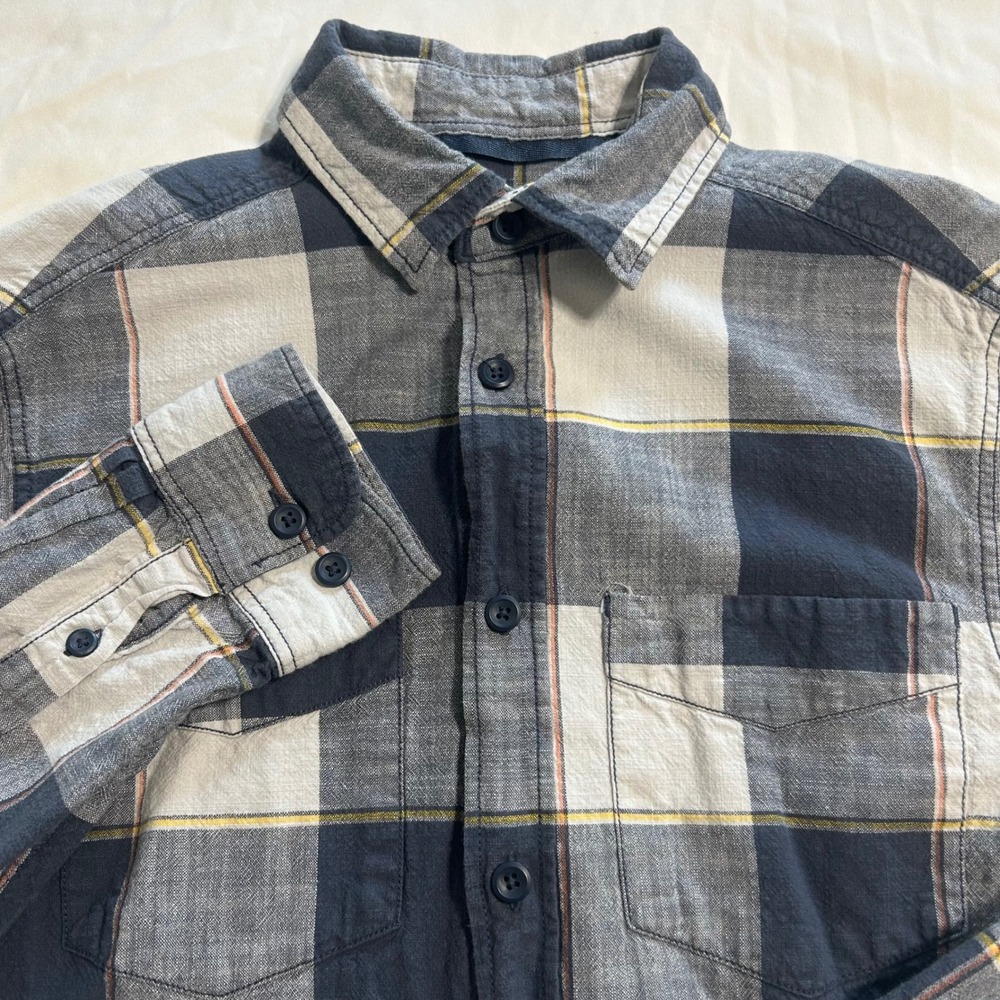 Mossimo Supply Co Mens Small Plaid Button Down Shirt Navy Blue Grey Cotton